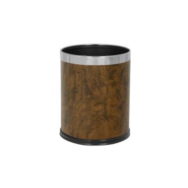Probbax WB-1042-BRN round waste basket 10L single wall leather body and ss ring